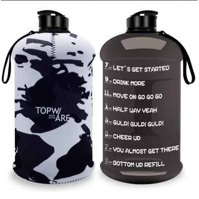 Gallon Large Capacity Dishwasher Usable 2.2L Big Sports Water Bottle with Non-slip Sleeve Motivational Time Marker Reusable Cove