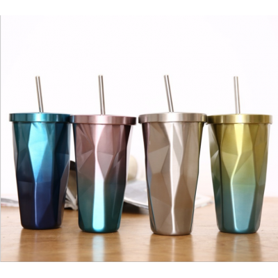 China factory price Stainless steel colorful Water cups With Straw Fruit Juice cup manufacturer