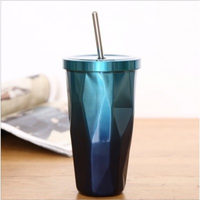 Creative Trend Gradual Change VacuumThermal Insulation Belt Suction Pipe Stainless Steel Water Cup with straw