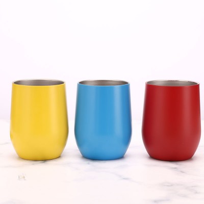 Hot selling 12 oz double wall wine tumbler stainless steel double wall coffee cup with lid egg Shape Stemless Tumbler